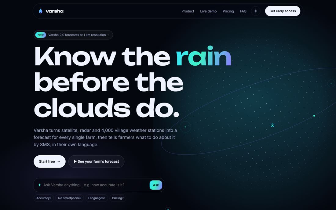 Varsha — Animated startup landing page